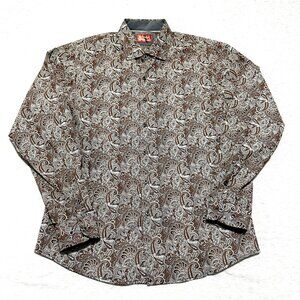 Consequence Button Up Shirt Mens Large Paisley Brown Button up Long sleeve